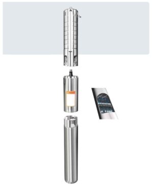 Bomba solar hibrida Pozo Profundo 4 pulg. 400 V. 16m3/hr 80m.c.a. 2000 W.