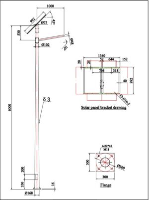 Poste Metalico Galvanizado y Prepintado 6 m. Conico Base 170 mm., Soporte PF340